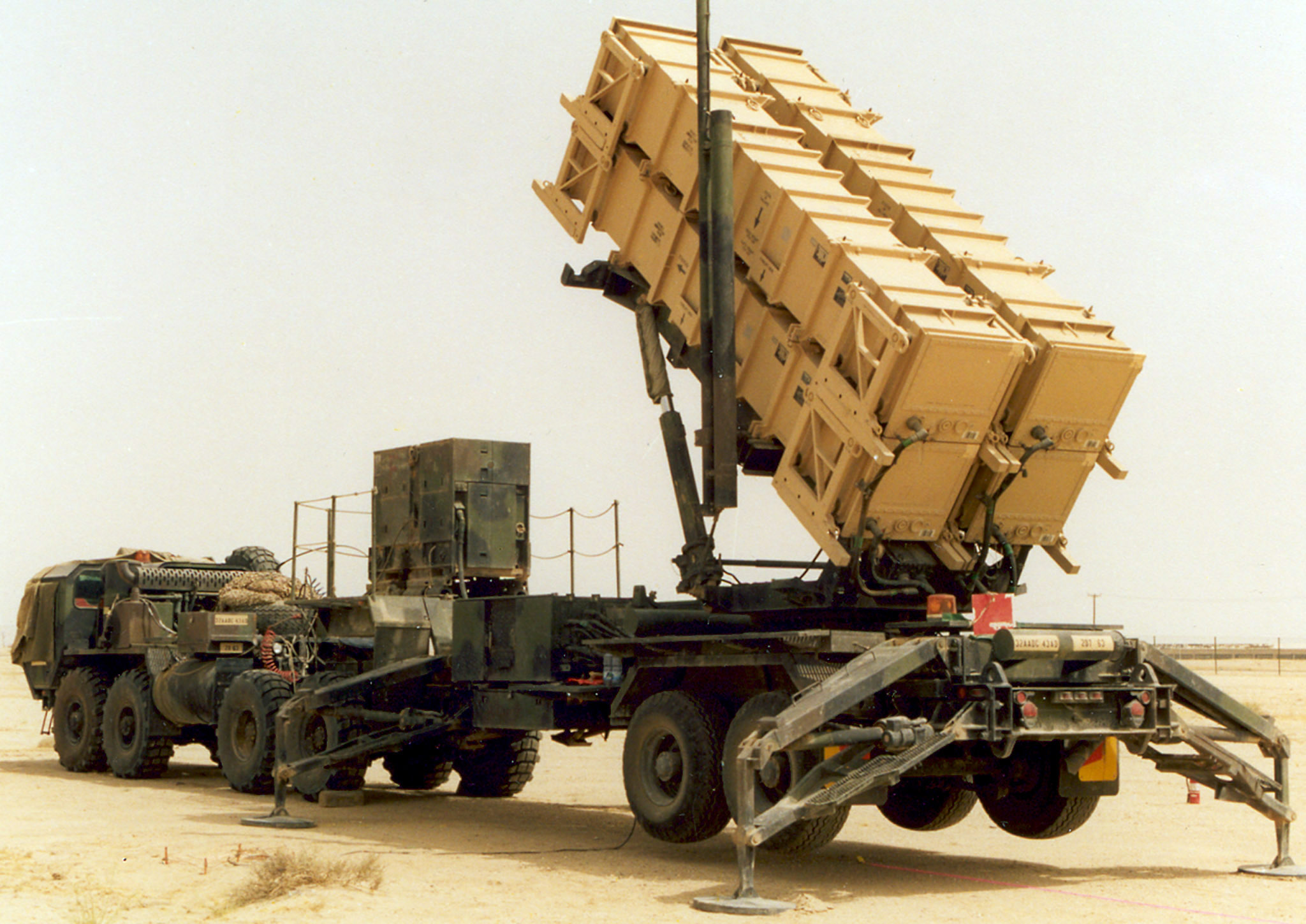 A US-made Patriot missile launcher of the Kuwaiti air force, the system defending Kuwait against Iranian drone and missile attacks
