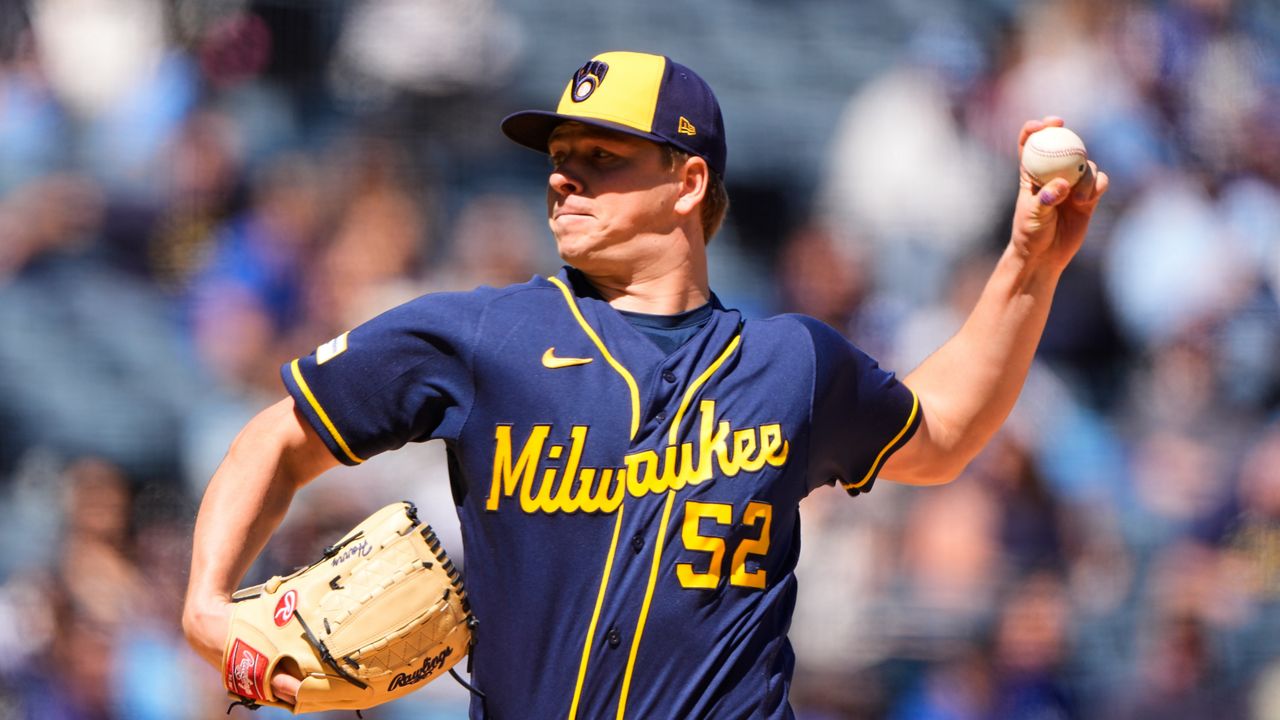 Milwaukee Brewers pitcher Kyle Harrison delivers against the Kansas City Royals in April 2026