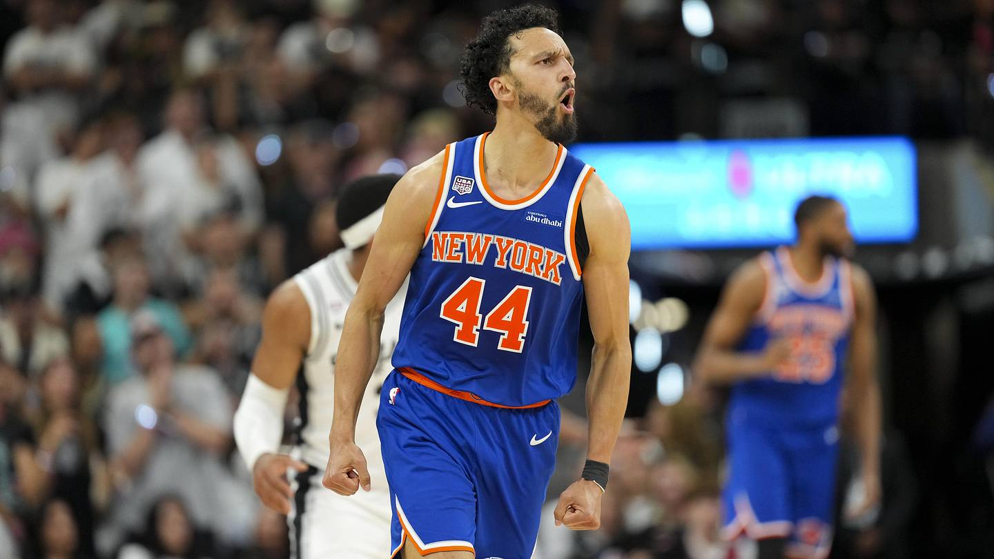 Landry Shamet of the New York Knicks in the 2026 NBA Finals against the San Antonio Spurs