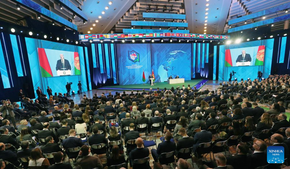 Russian Foreign Minister Sergei Lavrov speaks at the Minsk Eurasian Security Conference October 2025