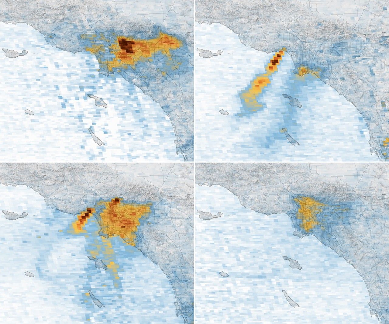 NASA TEMPO satellite image showing nitrogen dioxide pollution readings over Los Angeles County during the January 2025 fires