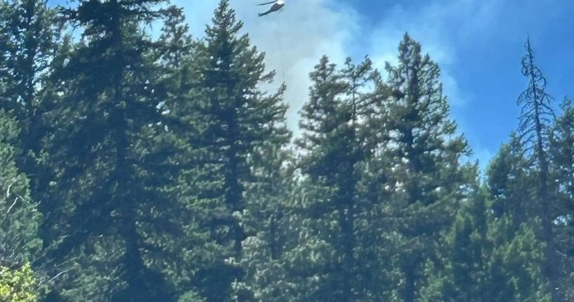 Aerial view of Pine Tree Fire ignited by Marine F/A-18 Hornet crash near Rimrock Lake Yakima County Washington