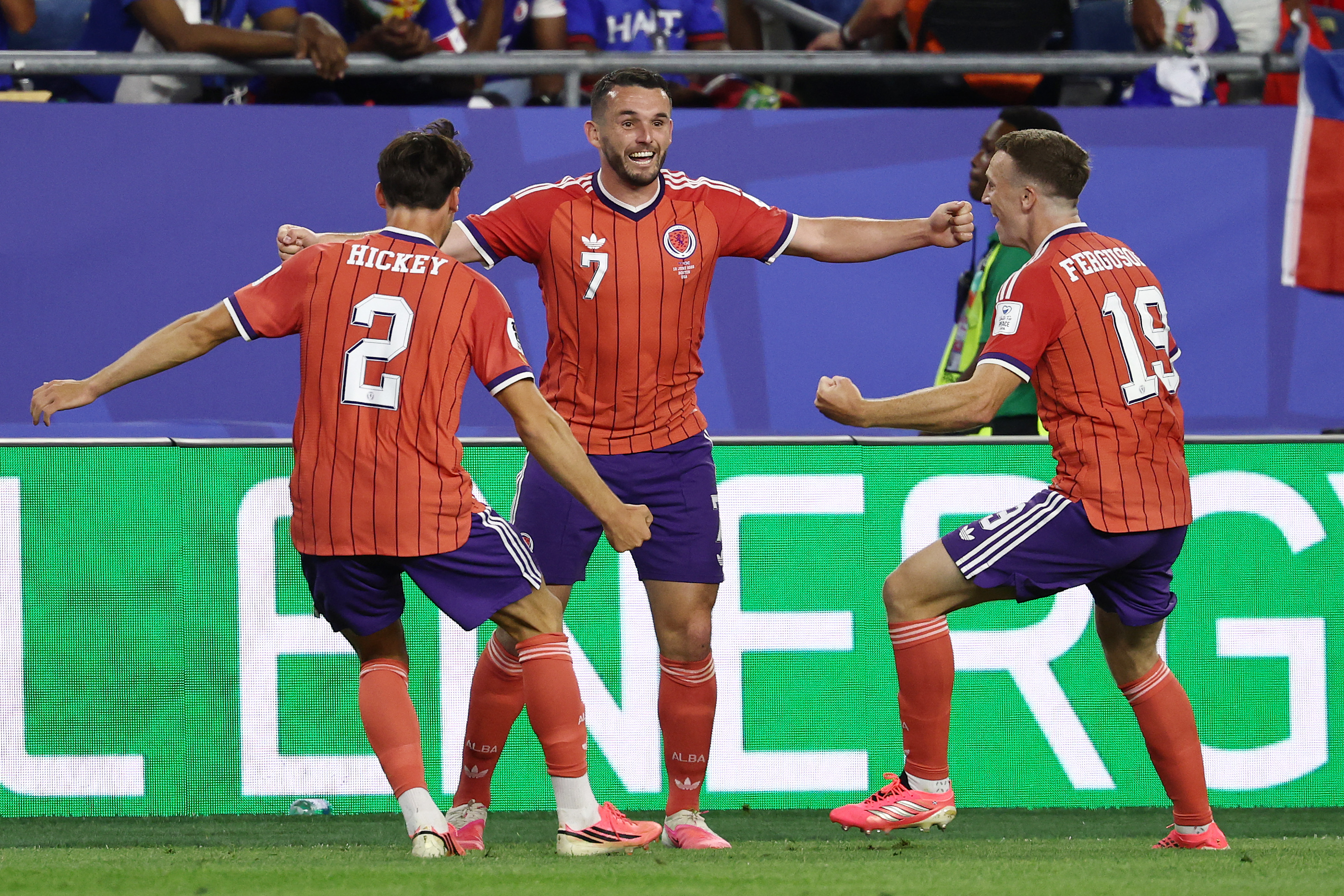 John McGinn celebrates Scotland's 1-0 World Cup win over Haiti at the Gillette Stadium in Foxborough, 2026 FIFA World Cup Group C