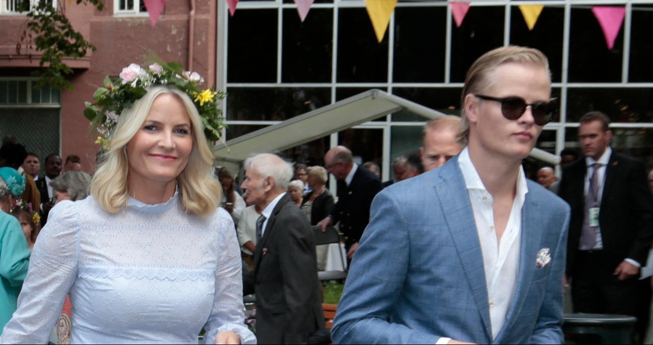 Crown Princess Mette-Marit and Marius Borg Høiby at Trondheim garden party Norway 2016