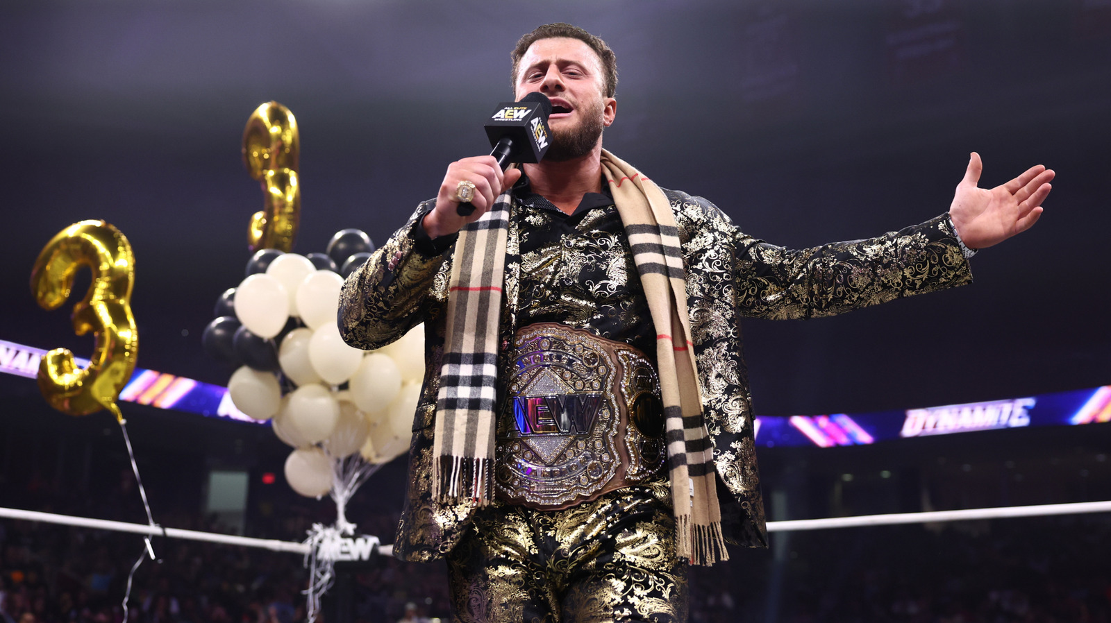 AEW World Champion MJF celebrating his third title reign on Dynamite