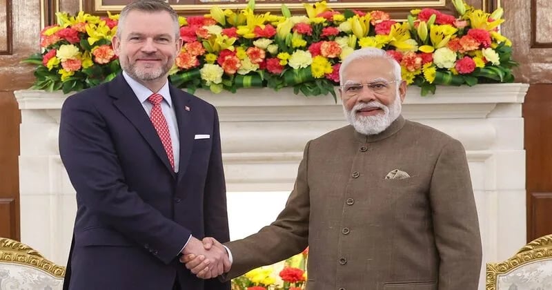 Indian Prime Minister Narendra Modi with Slovak President Peter Pellegrini during the historic first visit by an Indian prime minister to Slovakia in June 2026