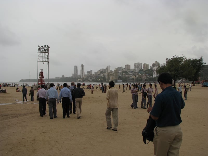 Monsoon rain clouds gathering over Chowpatty beach in Mumbai as the southwest monsoon advances toward the city