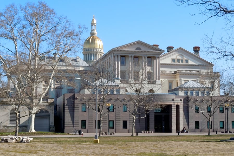 New Jersey State House exterior in Trenton where the attorney general announced the Lucchese gambling ring guilty pleas