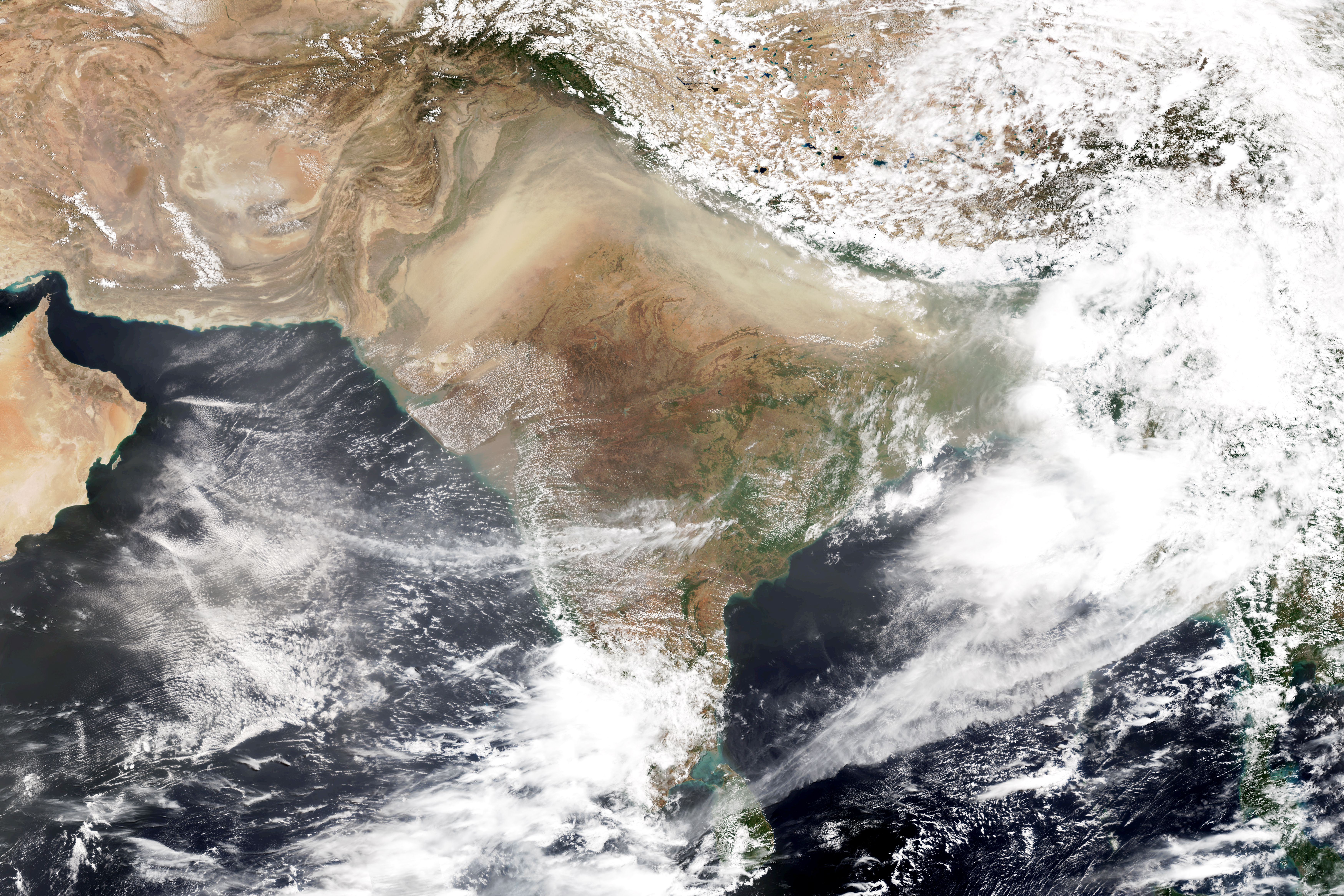 NASA satellite image showing a vast dust storm spread over north India and the Delhi region