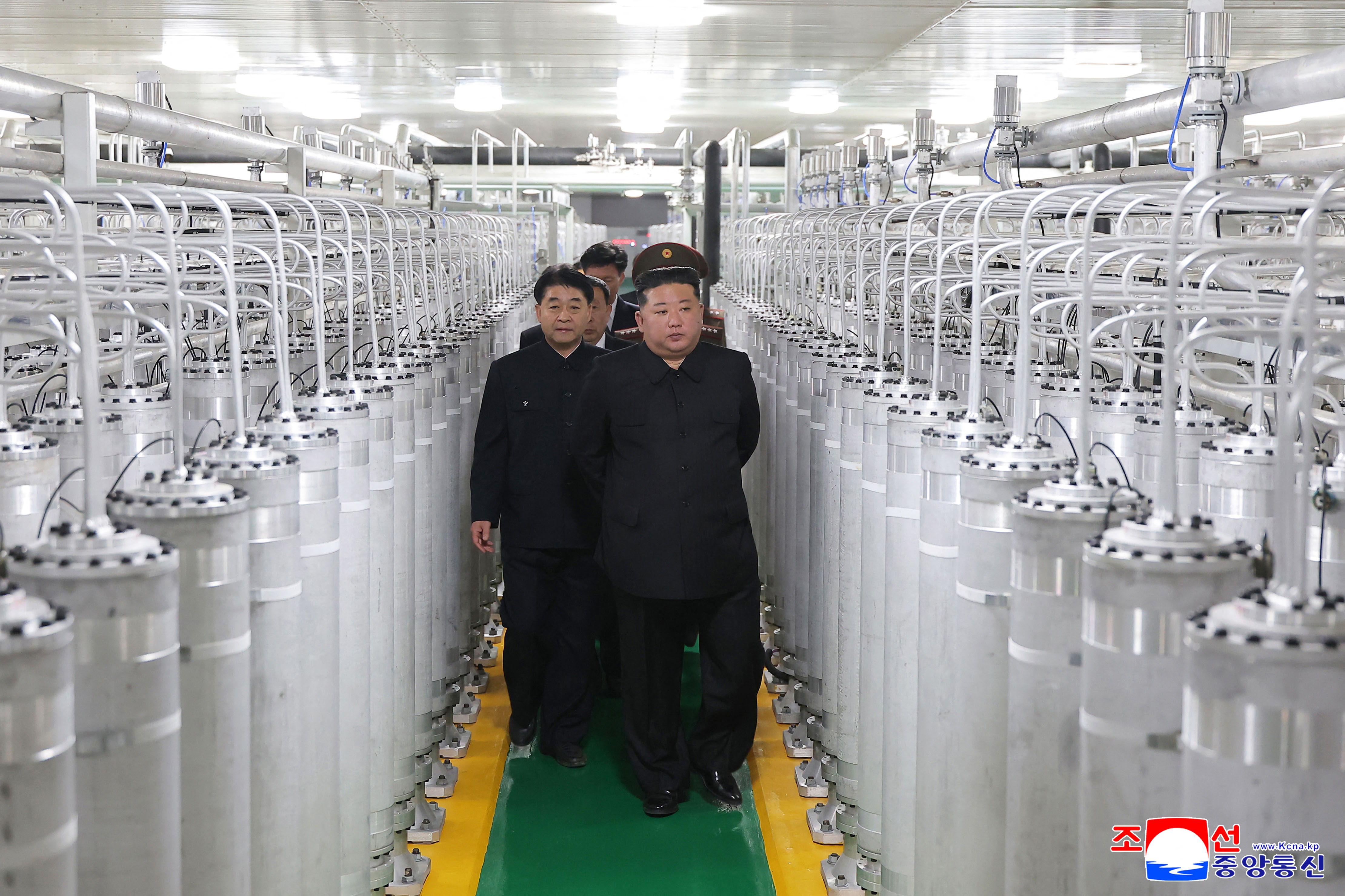 North Korean leader Kim Jong Un inspects a newly inaugurated nuclear materials factory