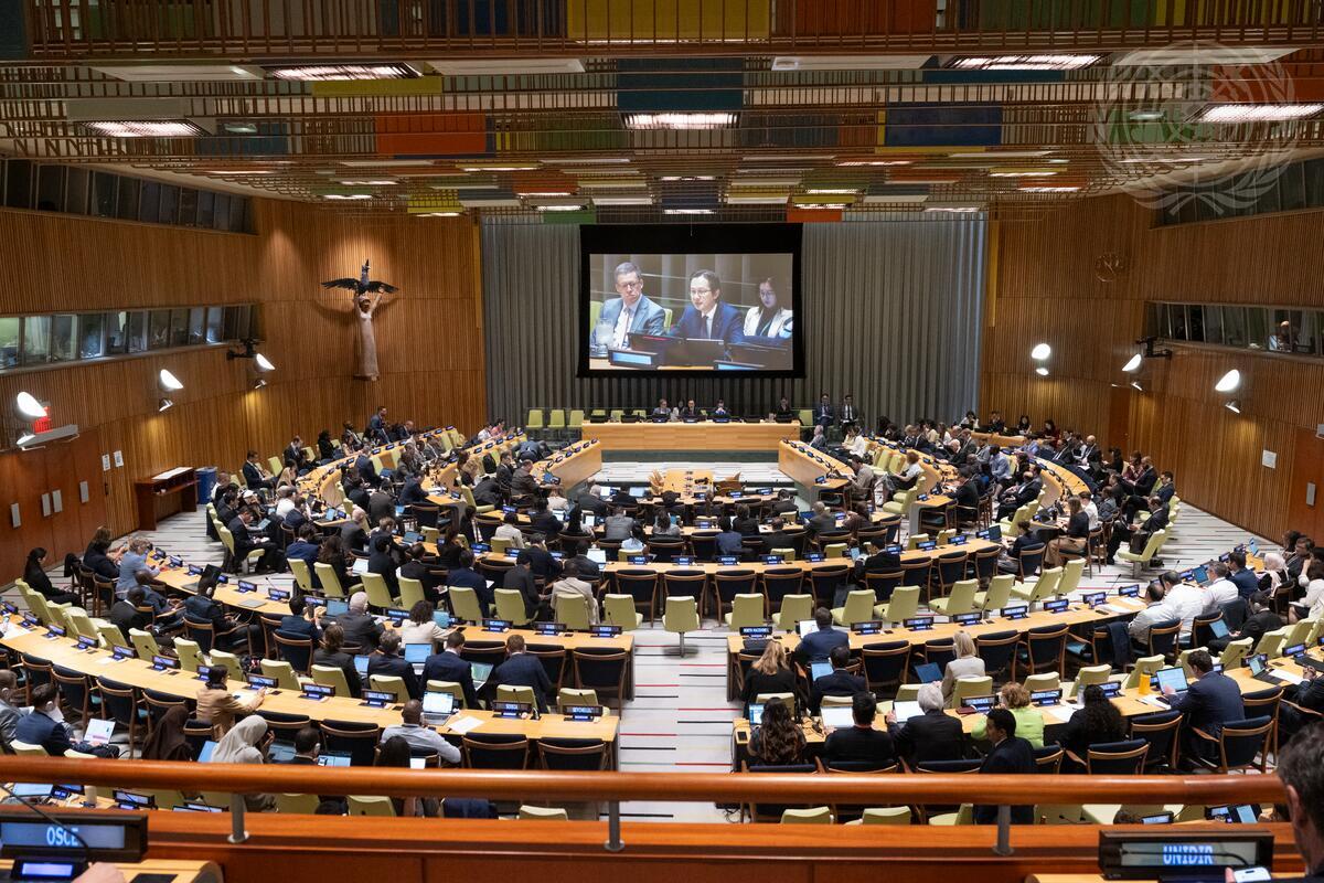 Wide view of the 2026 NPT Review Conference hall at the United Nations headquarters in New York with delegations from 190 states
