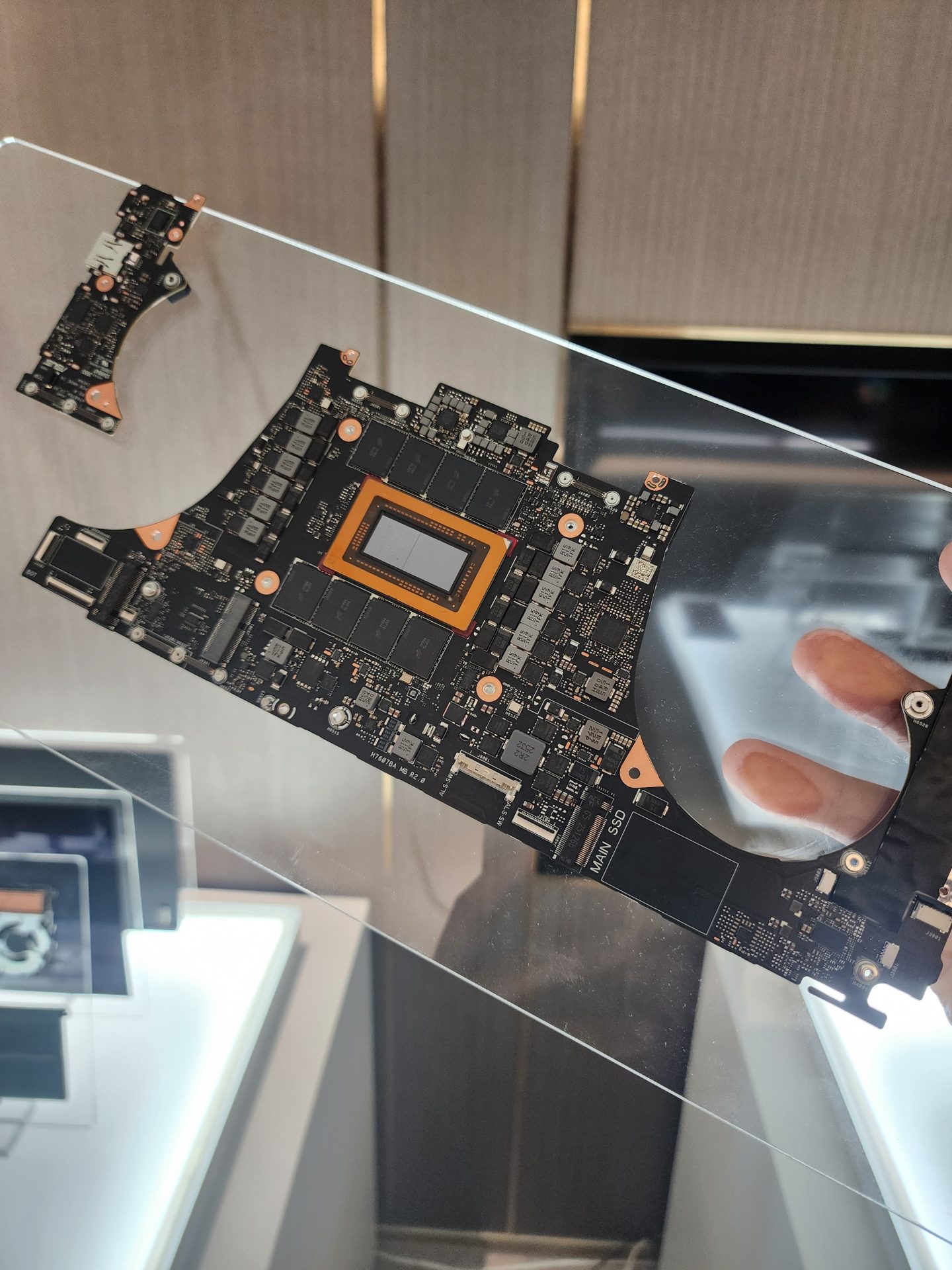 Nvidia RTX Spark chip PCB with LPDDR5X memory modules at ASUS Computex 2026 booth