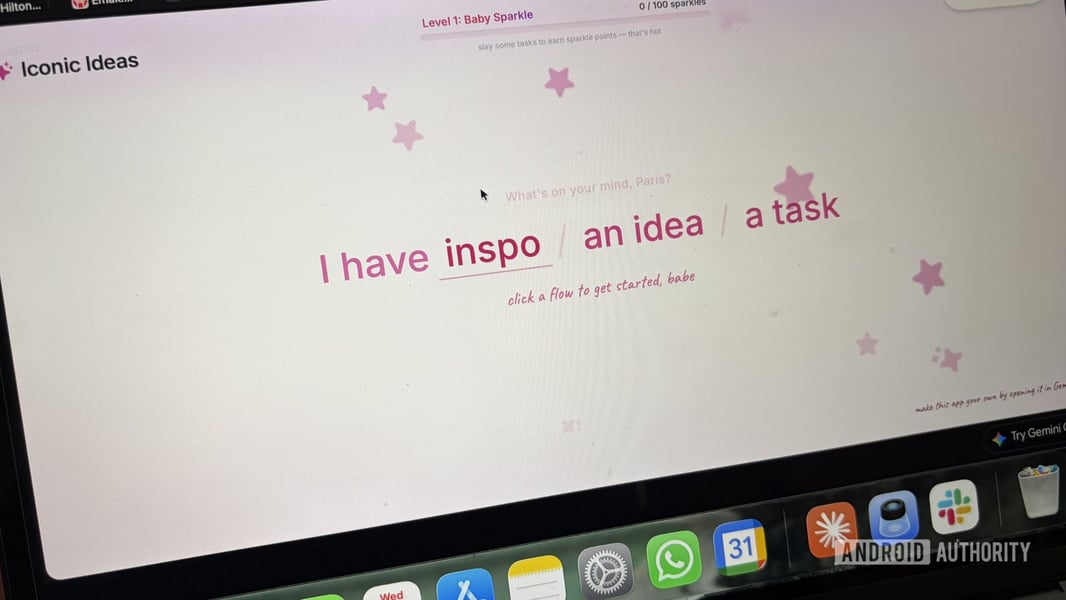 Paris Hilton Iconic Ideas productivity app built with Gemini Canvas displayed on a MacBook