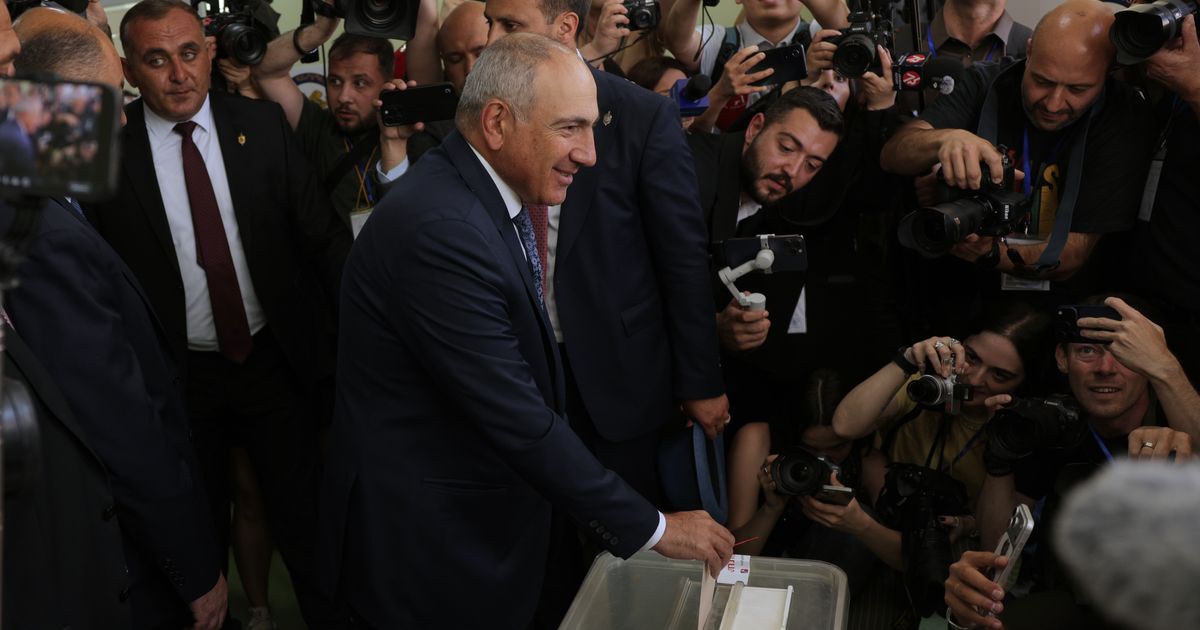 Armenian Prime Minister Nikol Pashinyan casts his ballot at a polling station in Yerevan on June 7 2026