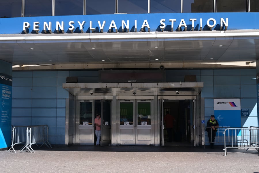 The southwest entrance to New York Penn Station beneath Madison Square Garden, the station set for an 8 billion dollar rebuild