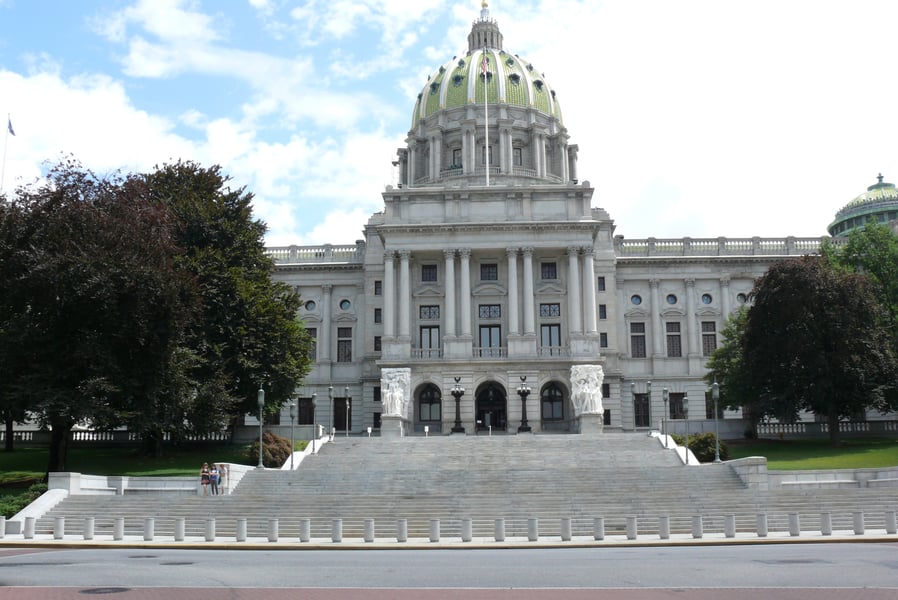Pennsylvania State Capitol dome and exterior in Harrisburg