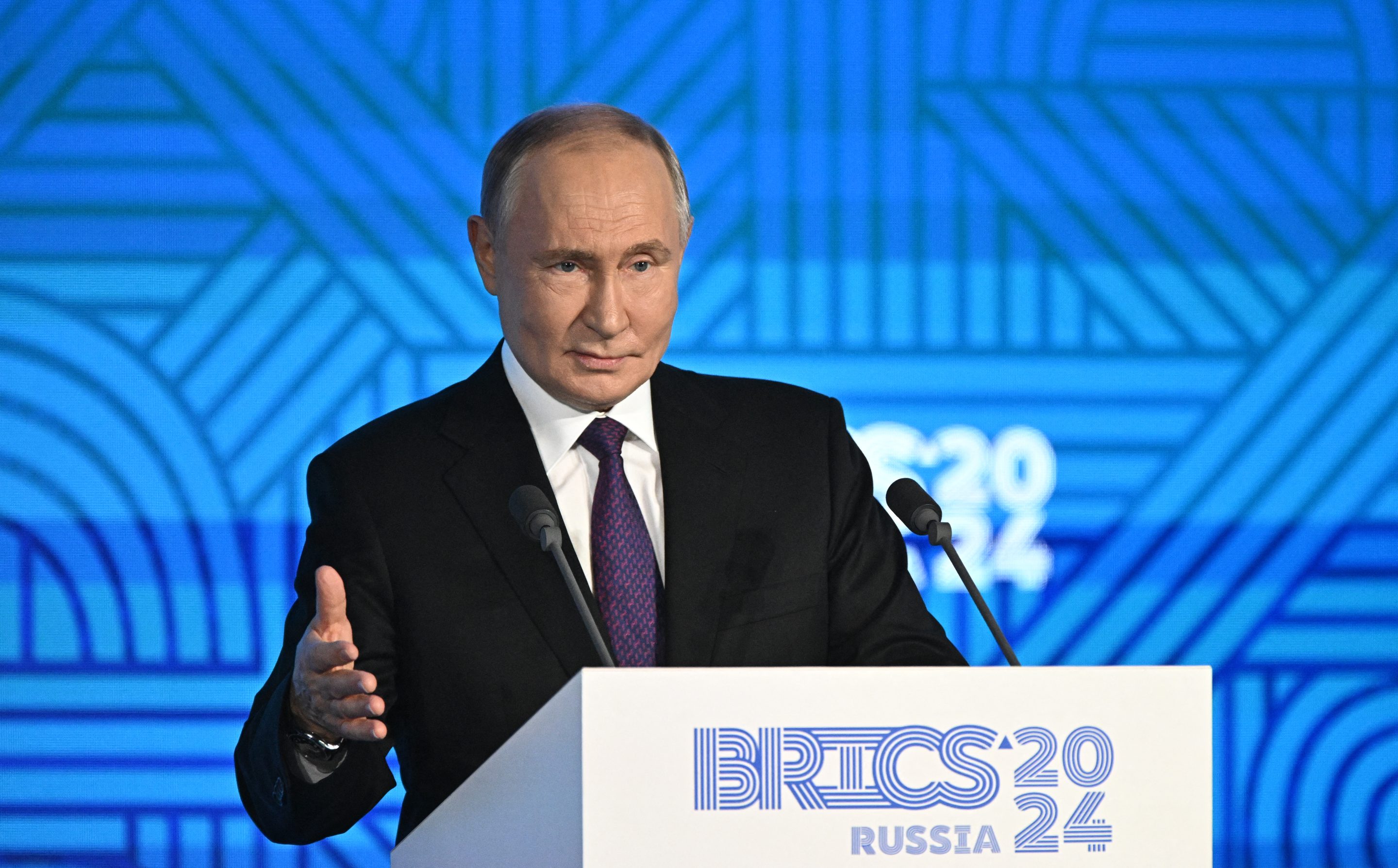 Vladimir Putin speaking at BRICS multilateral summit in Kazan Russia
