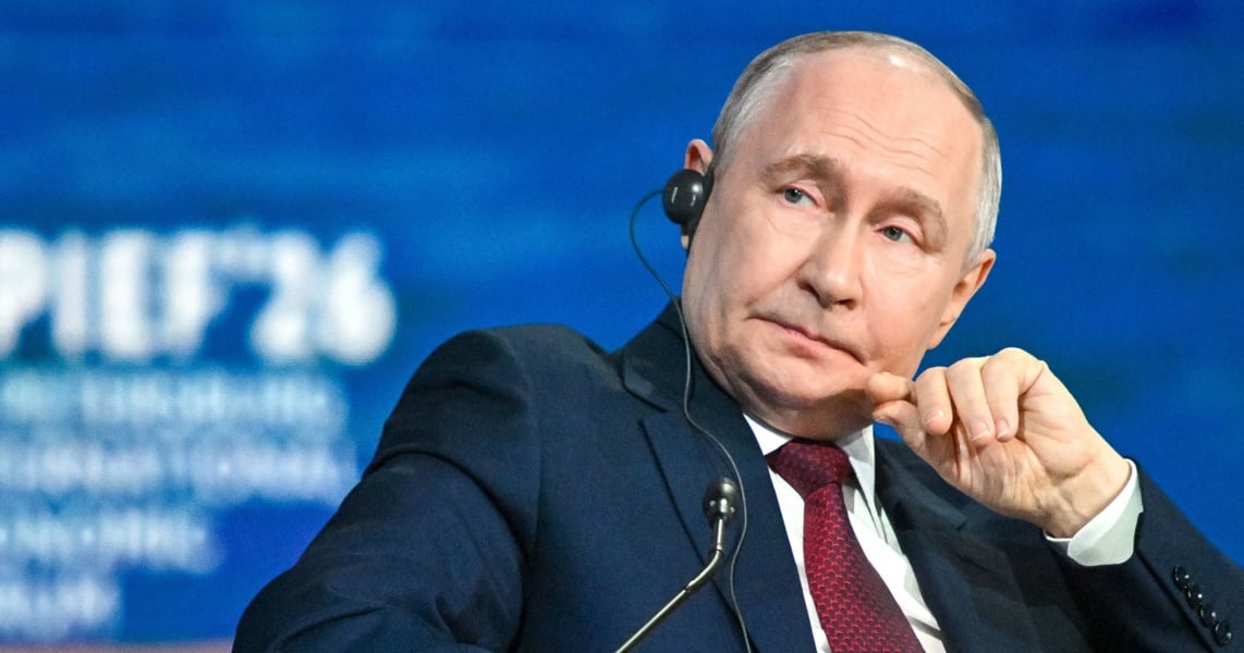 Russian President Vladimir Putin speaking at the St. Petersburg International Economic Forum, June 2026