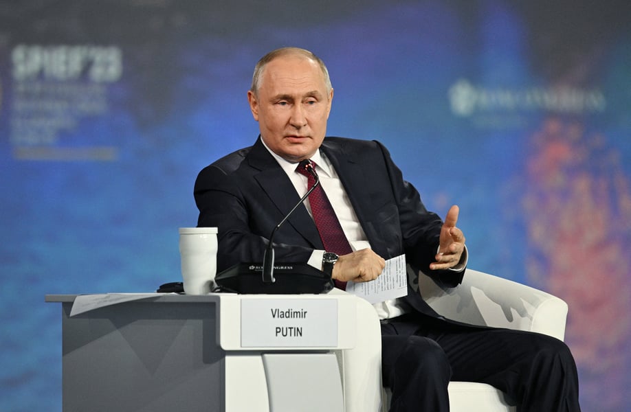 Vladimir Putin speaks at the St. Petersburg International Economic Forum SPIEF 2026