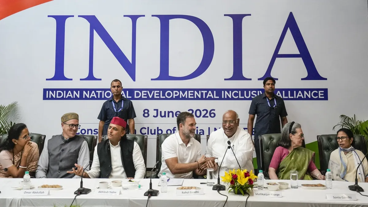 Rahul Gandhi speaking at the INDIA bloc opposition alliance meeting in New Delhi