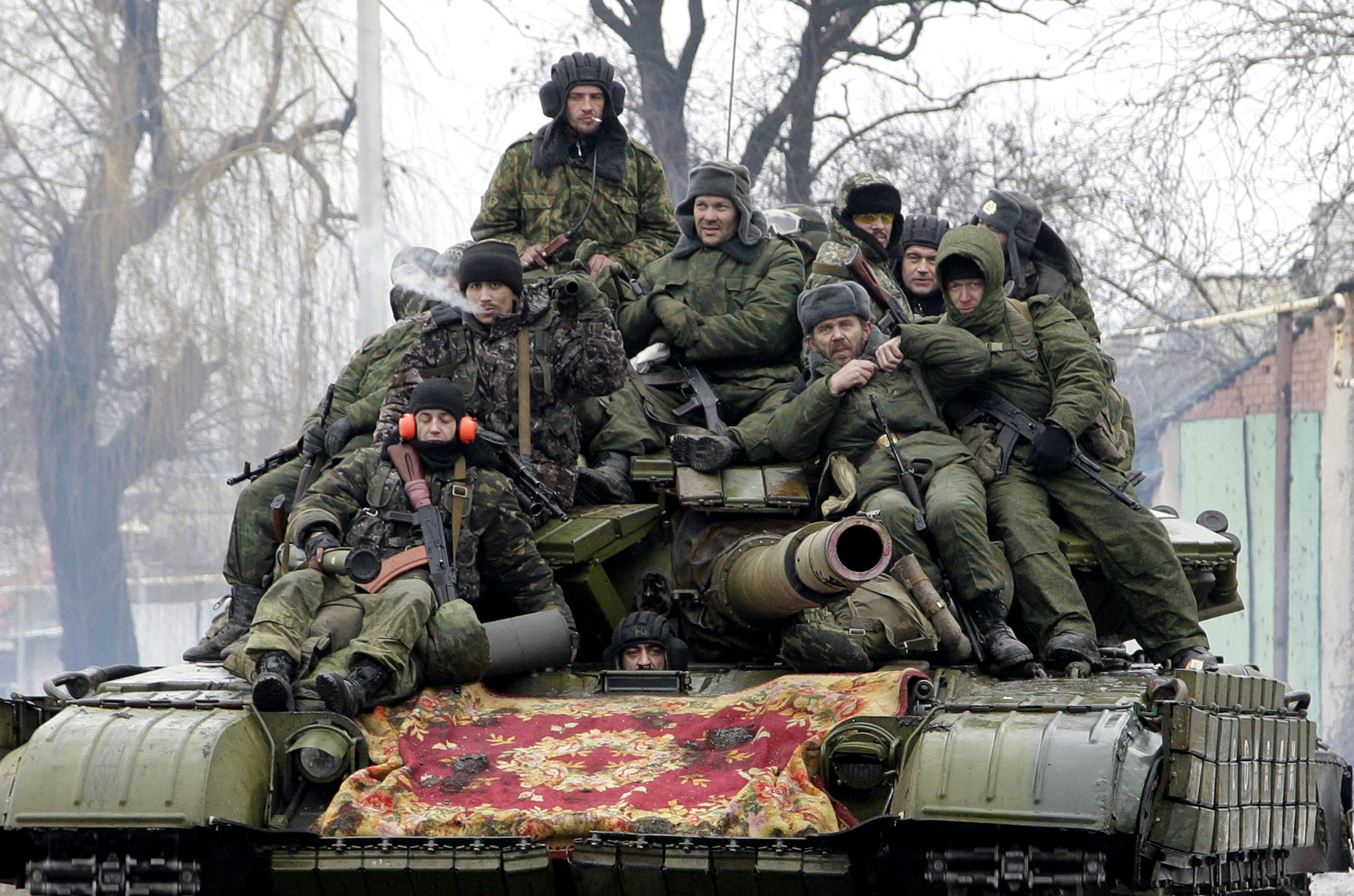 Russian troops during offensive operations after Moscow claimed control of Kutuzovka in the Donetsk People's Republic