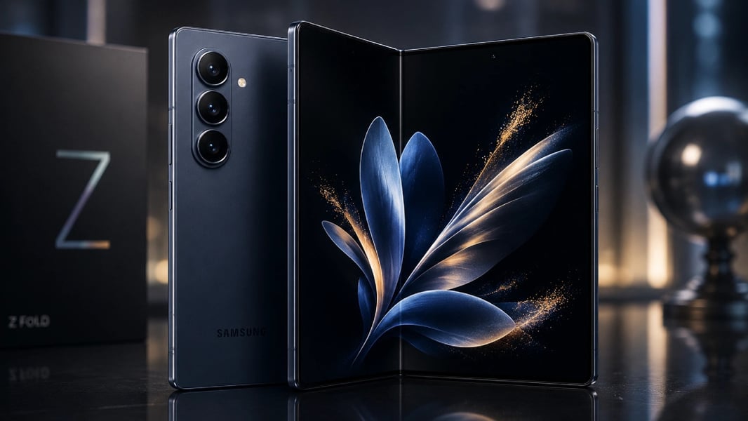 Samsung Galaxy Z Fold 8 unfolded showing 8-inch LTPO OLED inner display with 200MP camera system ahead of July 2026 Unpacked event