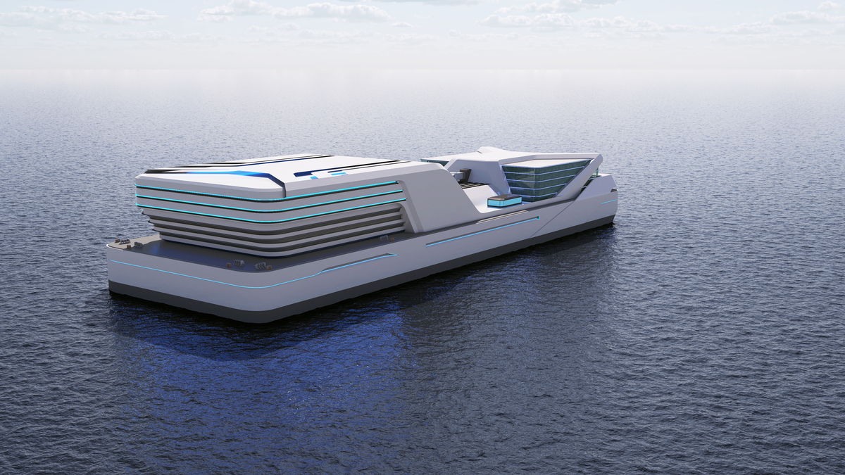 Official Samsung Heavy Industries rendering of its Floating Data Center concept ship for AI compute at sea