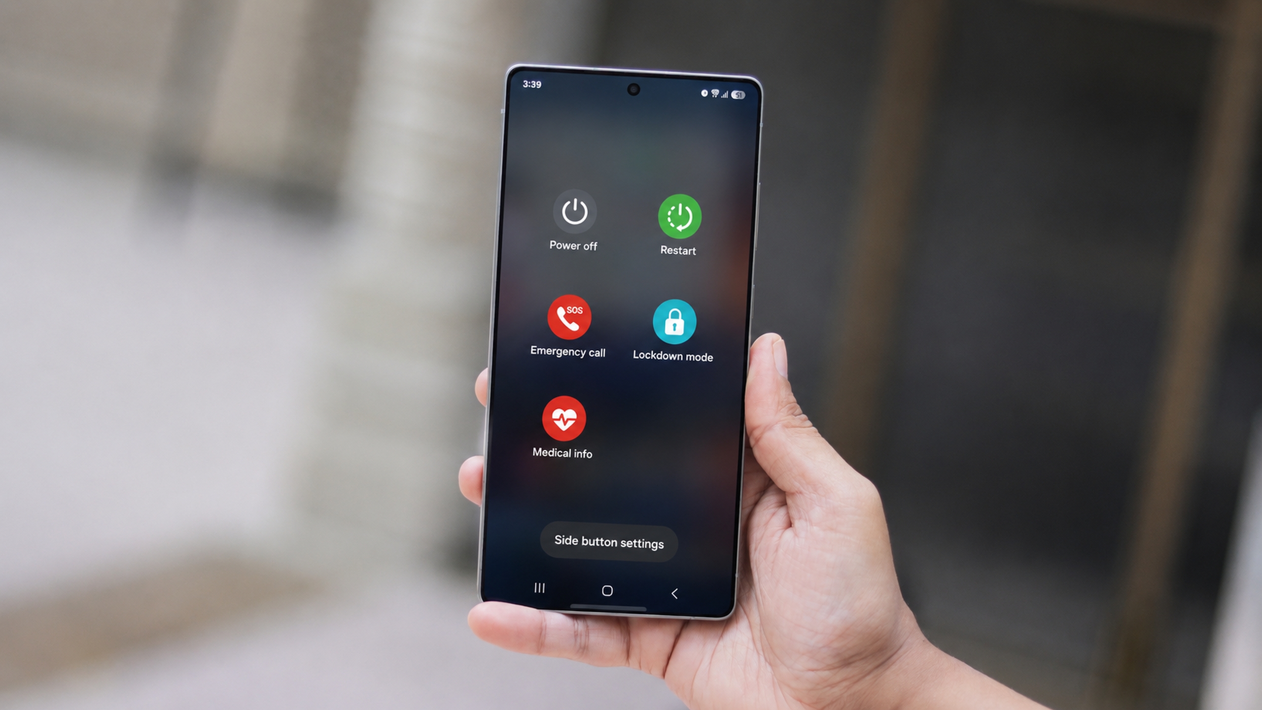 Samsung Galaxy S25 Ultra showing Lockdown Mode in the power menu under One UI 9