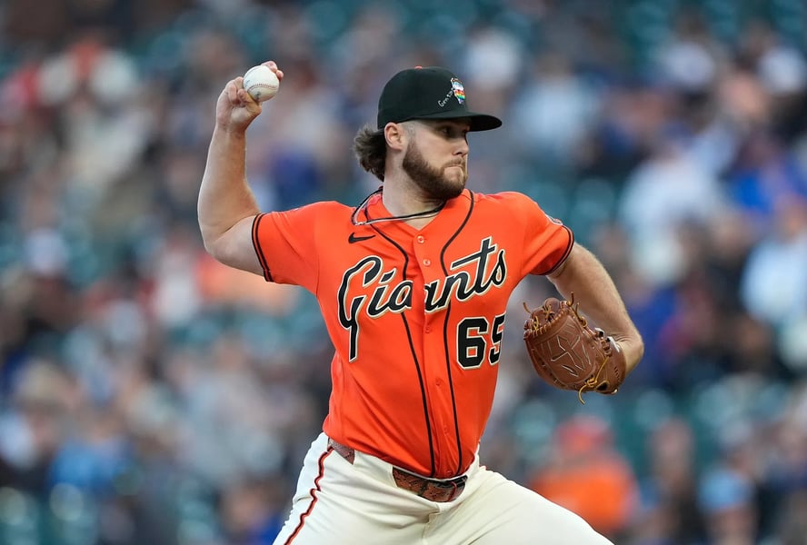 San Francisco Giants Pride Night cap with rainbow SF logo during MLB event