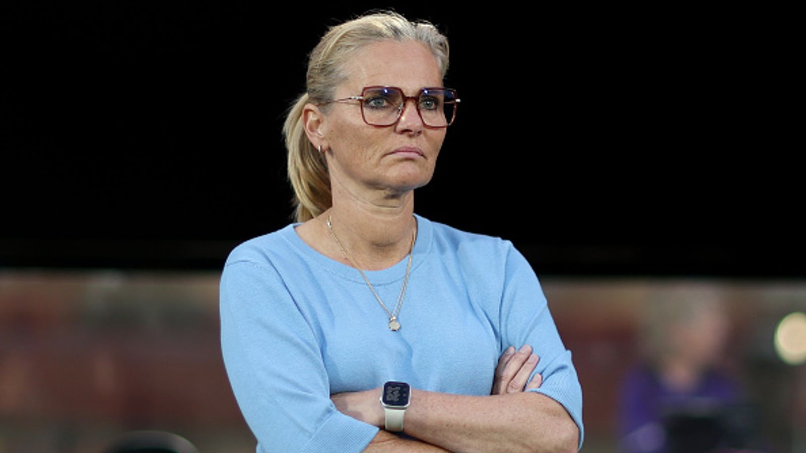 Sarina Wiegman looks dejected after England's 4-0 defeat to Spain in Women's World Cup qualifying