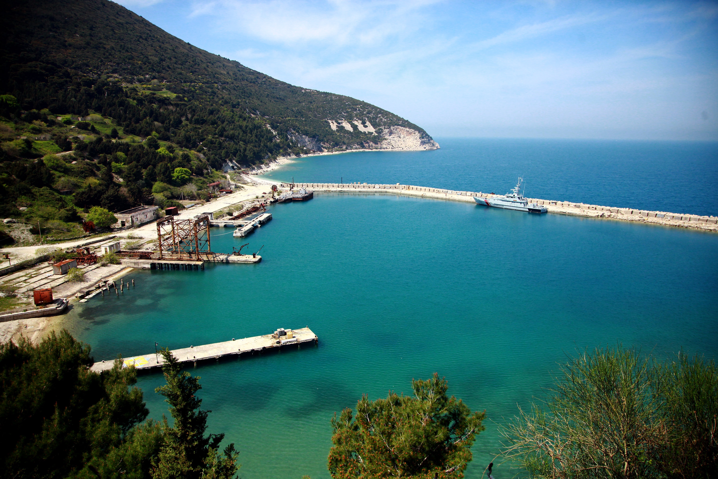A view of the small harbour on Sazan Island off Albania's southern coast
