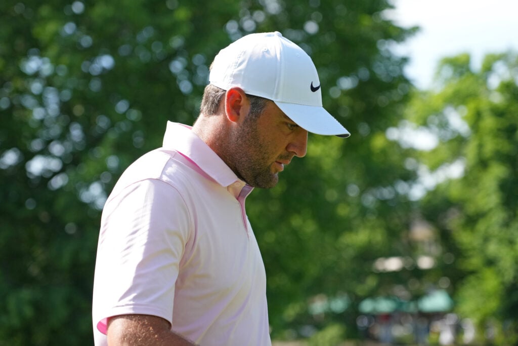 Scottie Scheffler walks up the 16th fairway at Muirfield Village during the 2026 Memorial Tournament