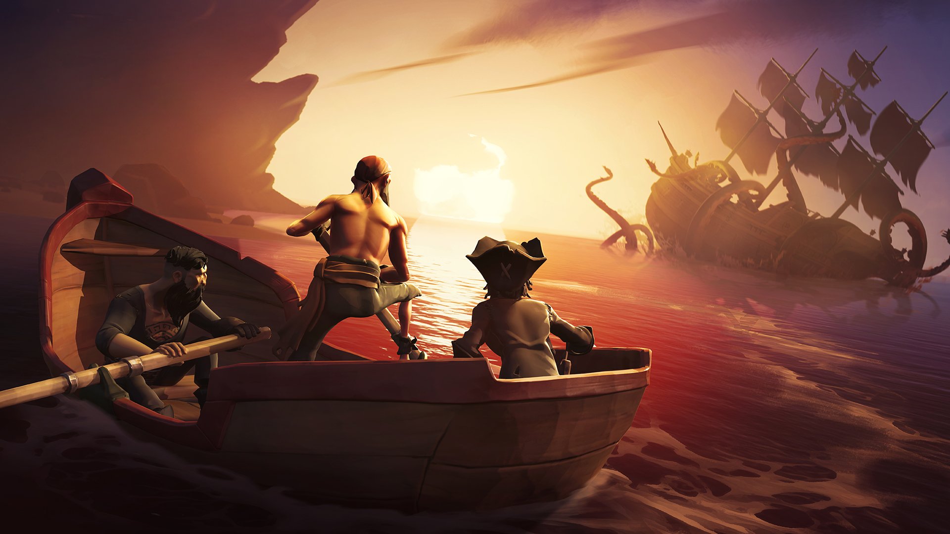 Sea of Thieves gameplay screenshot showing players and ocean, developed by Rare under Craig Duncan