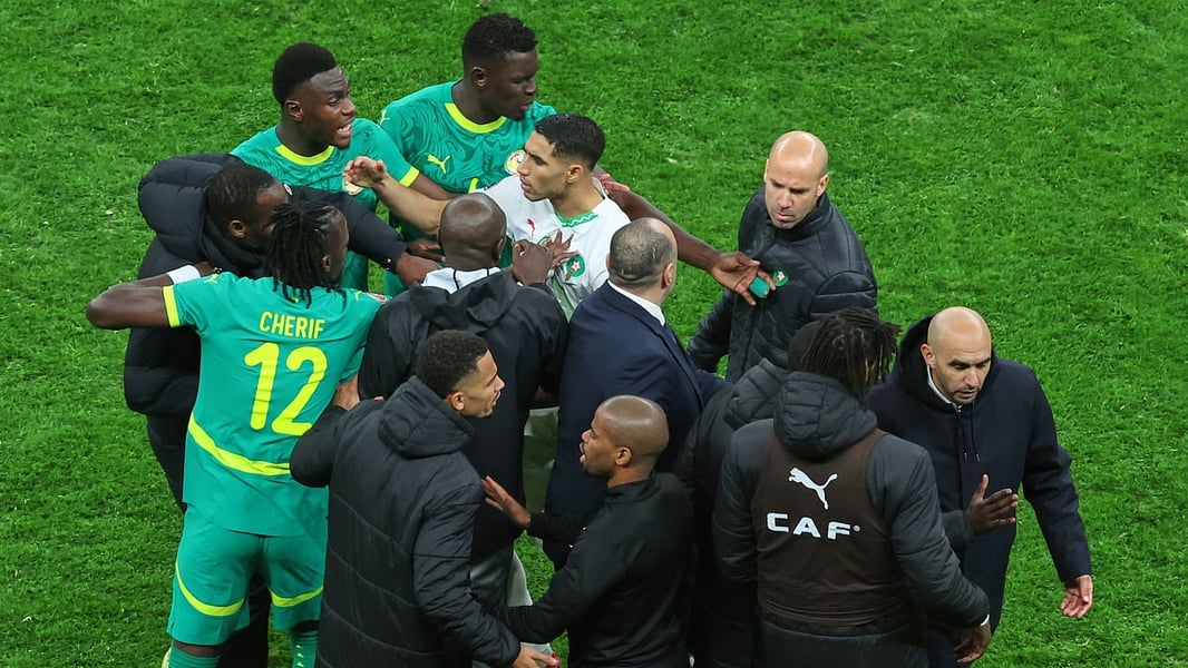 Senegal and Morocco players clash during the 2026 Africa Cup of Nations final