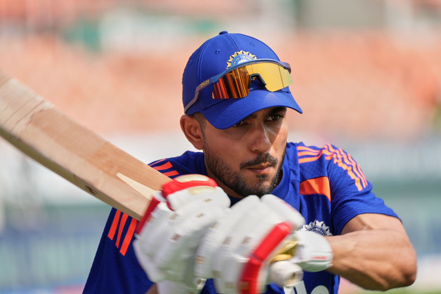 India captain Shubman Gill warms up before the start of play on Day 2 against Afghanistan in New Chandigarh