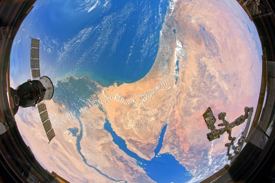 NASA astronaut fisheye photograph from ISS showing Nile Delta Sinai Mediterranean Levant August 18 2019