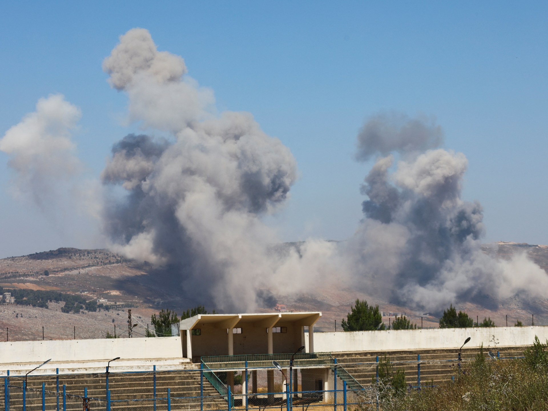 Smoke billows over Nabatieh district southern Lebanon after Israeli strikes June 2026