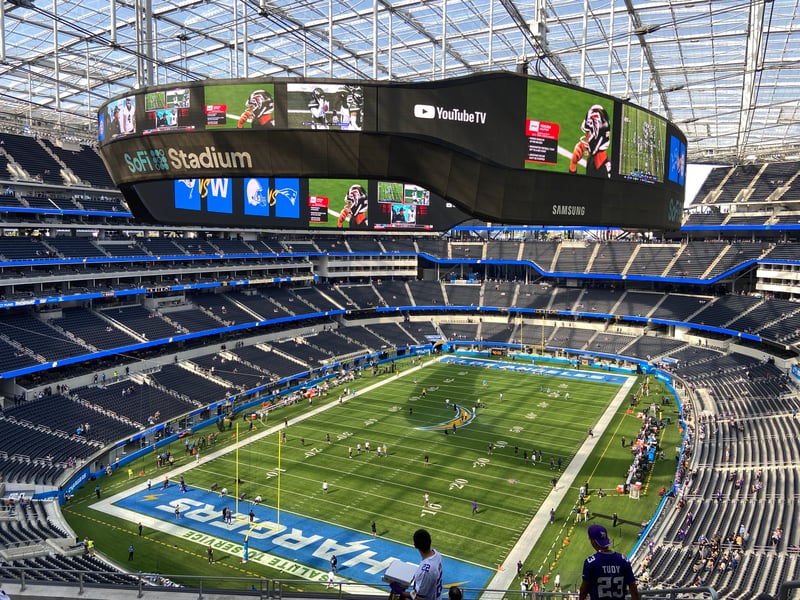The interior of SoFi Stadium, where concession workers won the richest stadium hospitality contract at any NFL venue