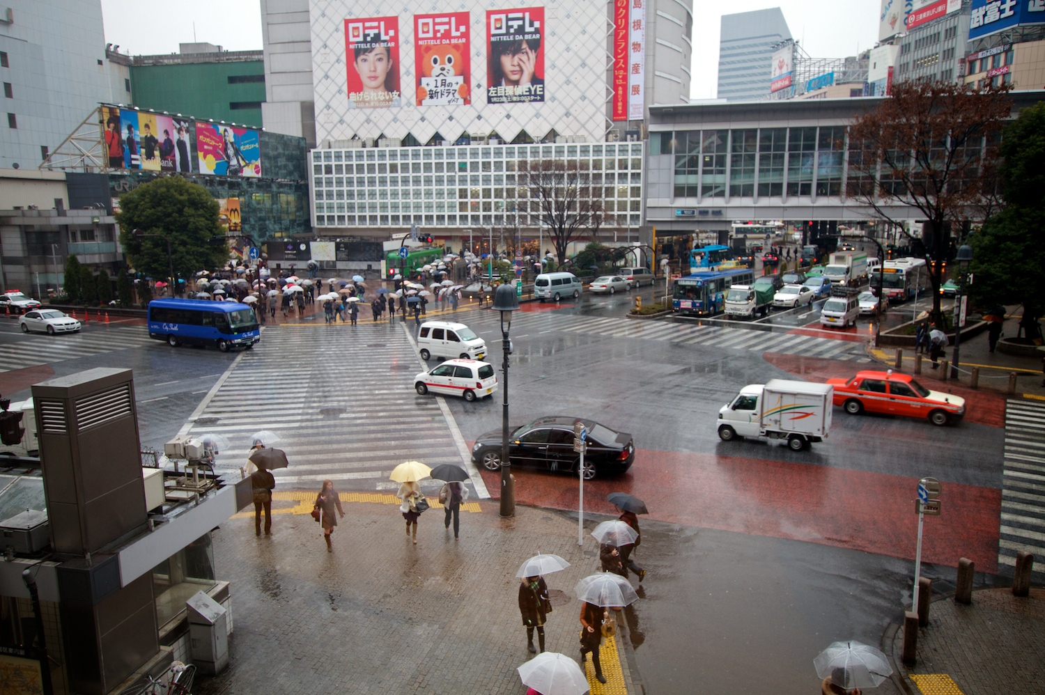 Shibuya Crossing in Tokyo, overlooked by one of Starbucks Japan's most famous stores, as the company weighs a stake sale