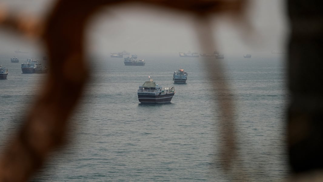 Commercial oil tankers navigating near the Strait of Hormuz during the US naval blockade enforcement against Iranian oil exports June 2026