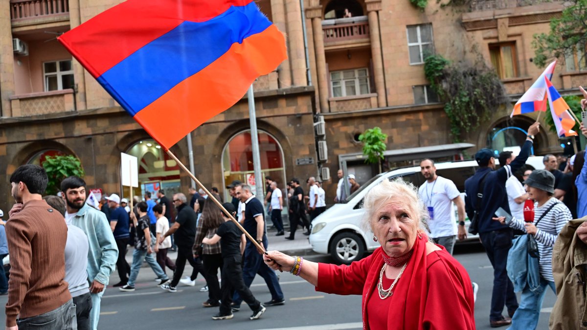 Supporters of Samvel Karapetyan Strong Armenia party march through Yerevan June 3 2026