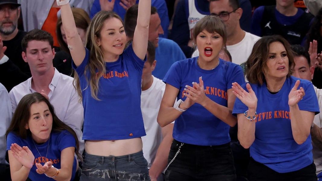 Celebrities including Taylor Swift celebrating at Knicks NBA Finals Game 4 at Madison Square Garden