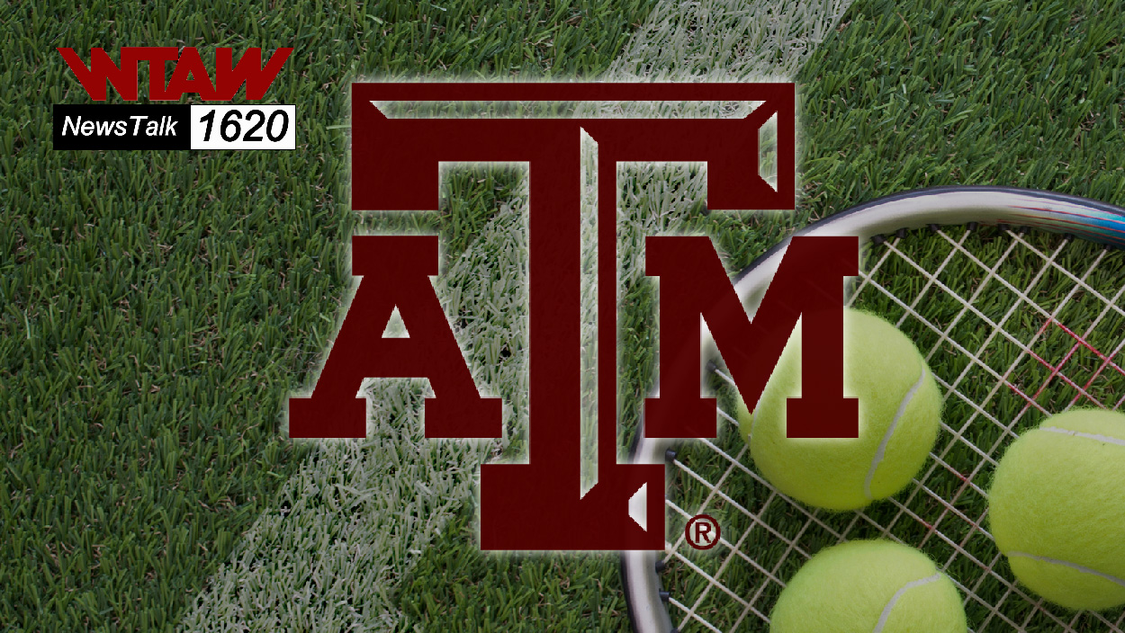 Texas A&M women's tennis players in action at Mitchell Tennis Center