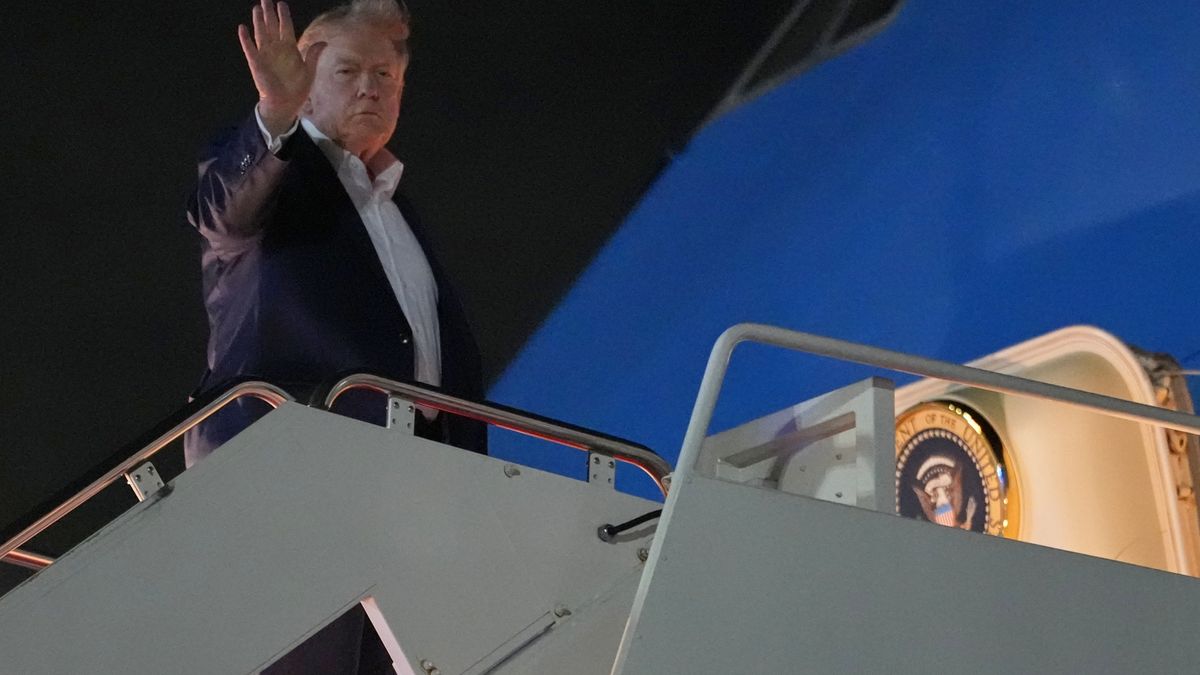 US President Donald Trump waves as he boards Air Force One on June 15 2026 heading to G7 summit in Evian-les-Bains France