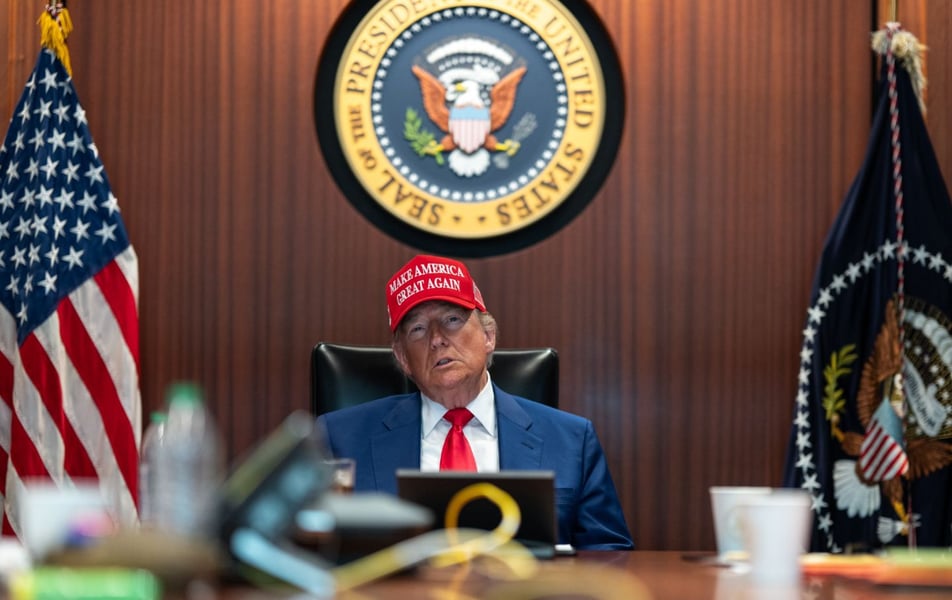 President Trump at a White House press event as the Epstein files crisis deepened in 2025