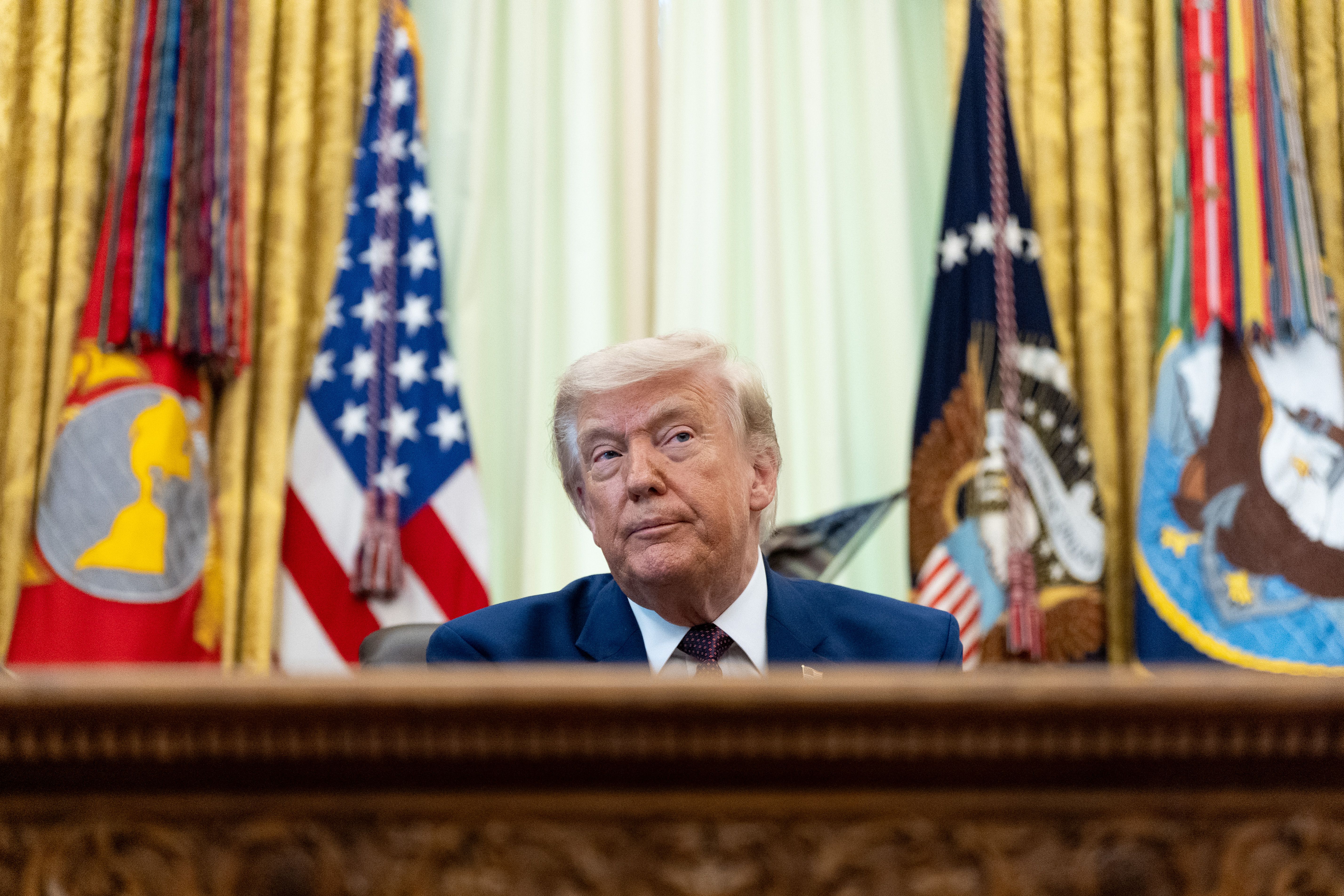 President Donald Trump speaks in the Oval Office as House passes Iran war powers resolution June 2026