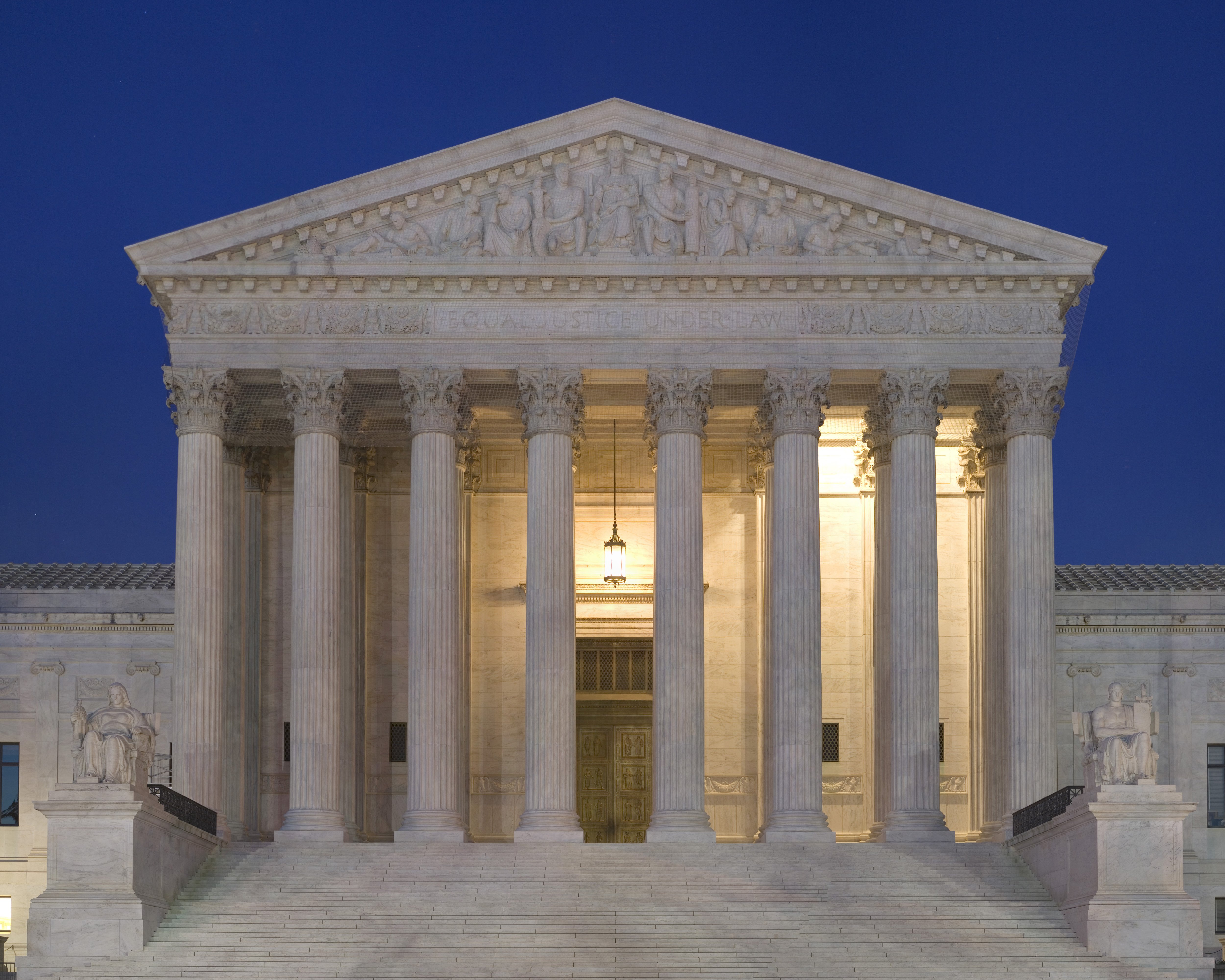 The United States Supreme Court building in Washington DC at dusk