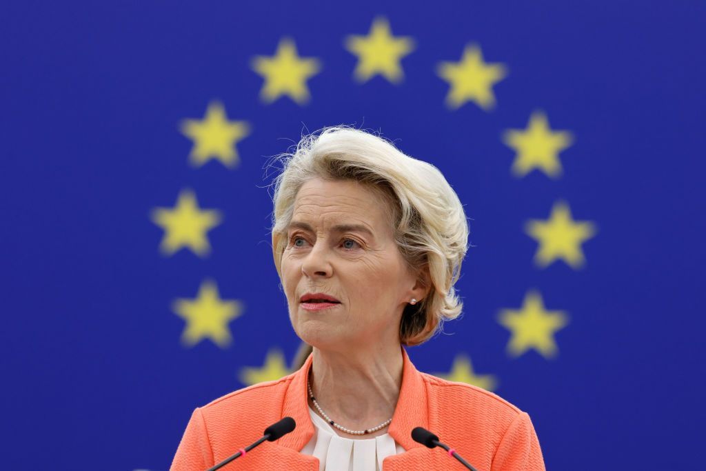 European Commission President Ursula von der Leyen at the European Parliament during Russia sanctions deliberations