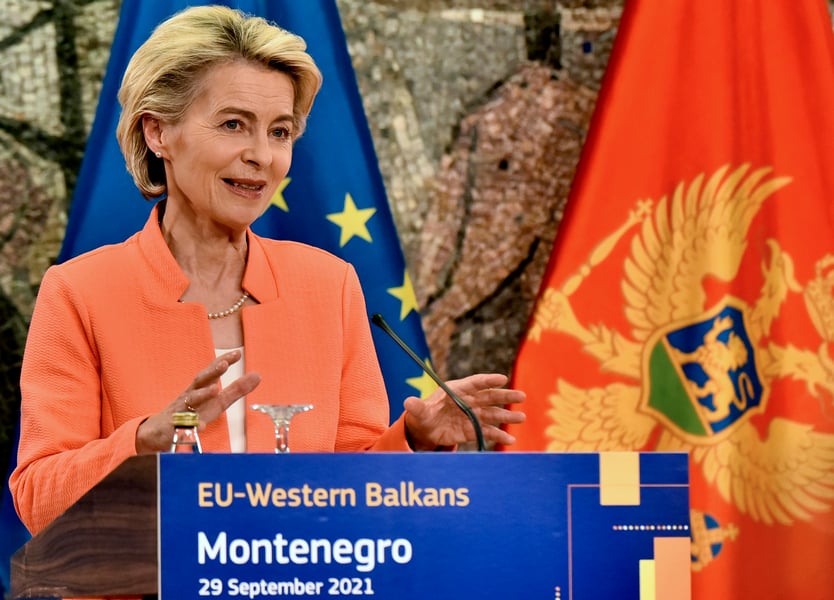European Commission President Ursula von der Leyen during a tour of the Western Balkans amid EU enlargement push