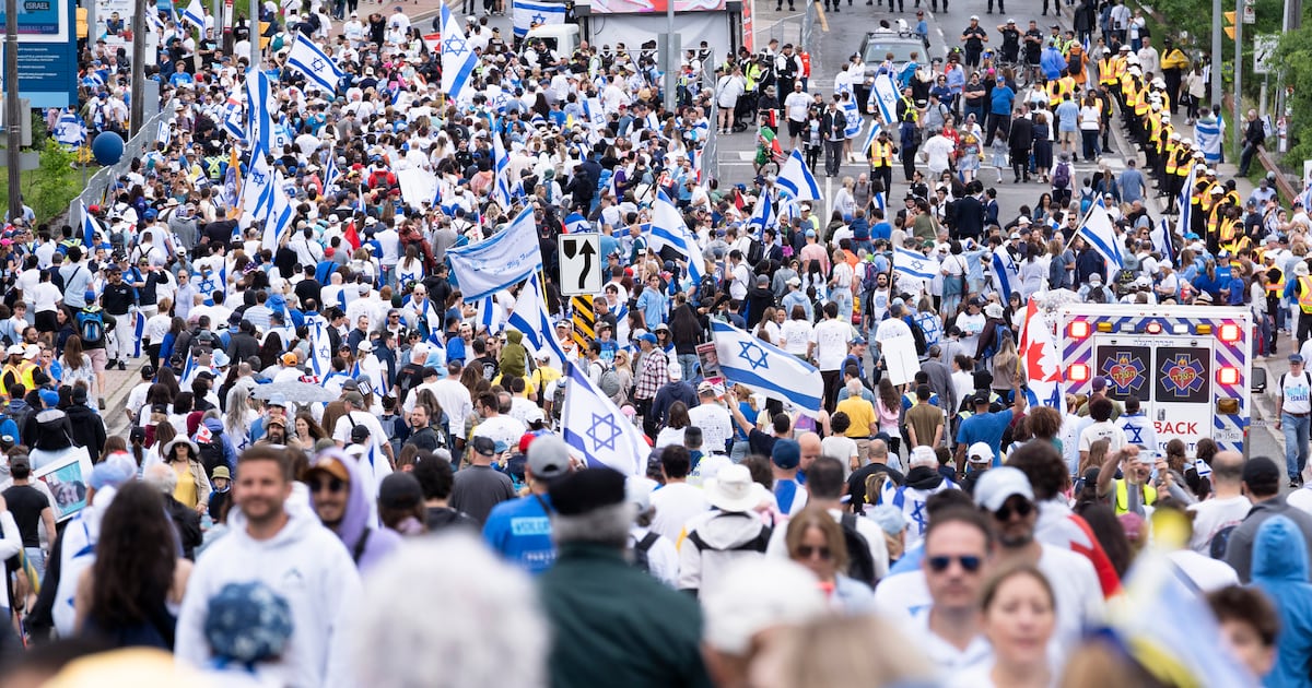 Participants in the United Jewish Appeal Walk with Israel event in Toronto fill the streets of North York during the annual march